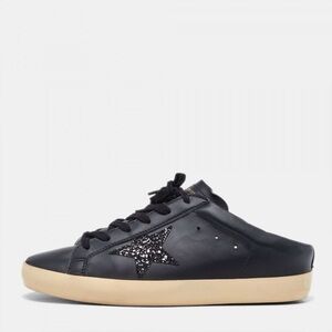 Golden Goose Black Leather Super Star Lace Up Mule Sneakers Size 40
